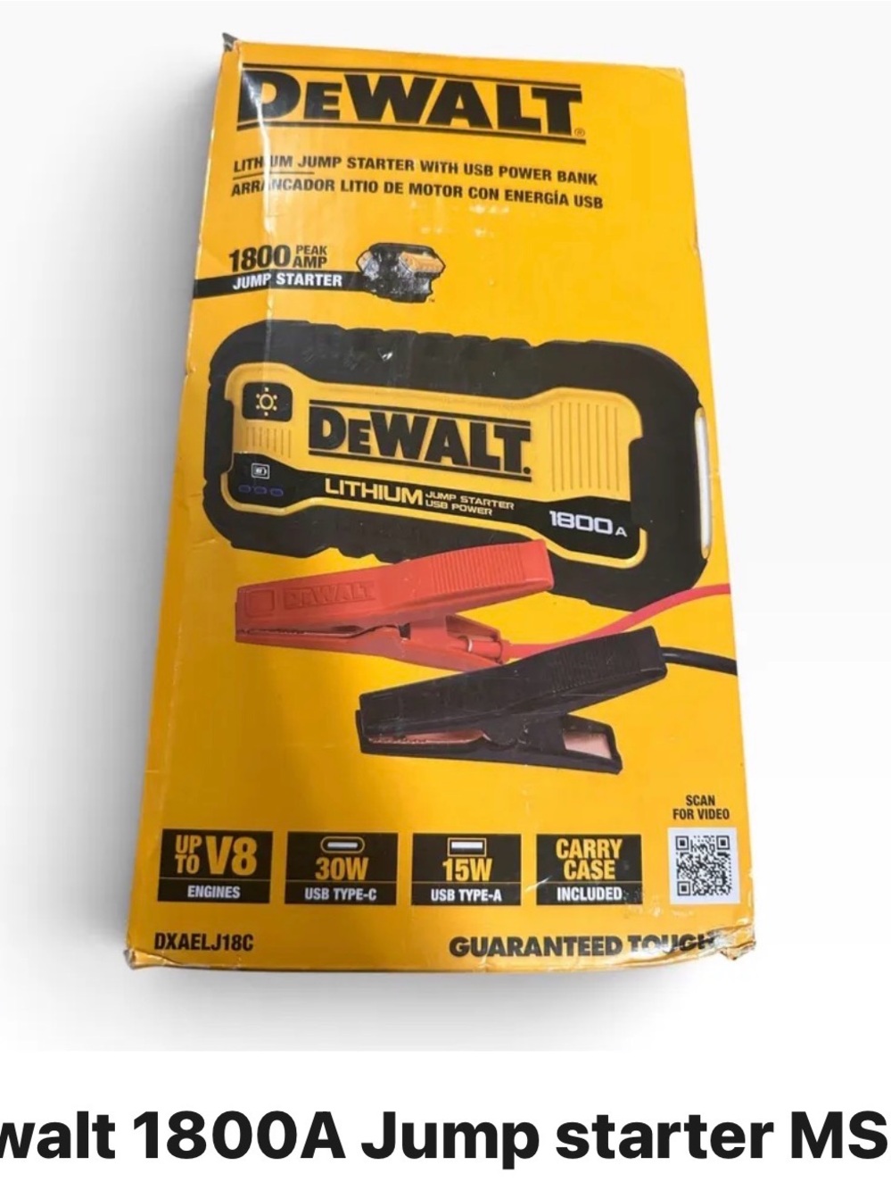 Dewalt 1800A Lithium Jump Starter with USB Power Bank - Yellow/Black